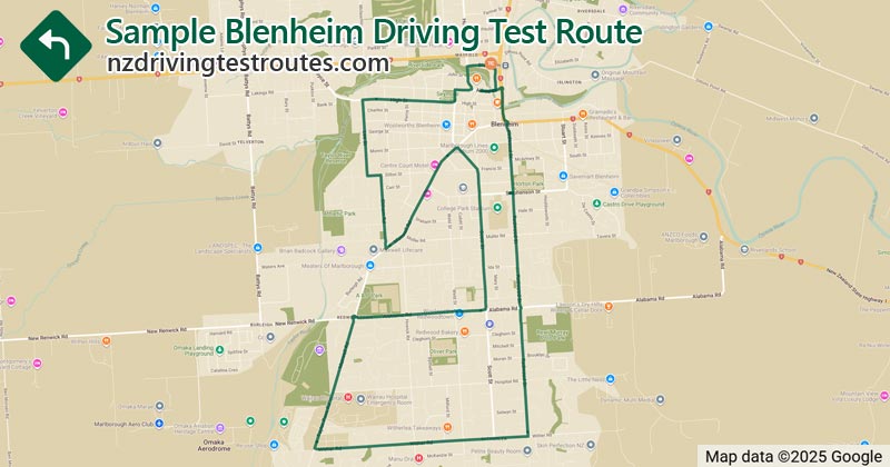 Blenheim driving test route map