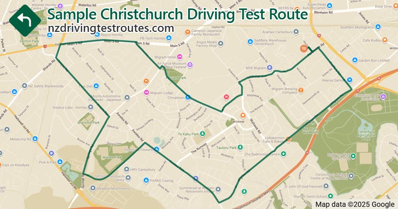 Christchurch driving test route map