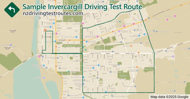 Invercargill driving test route map