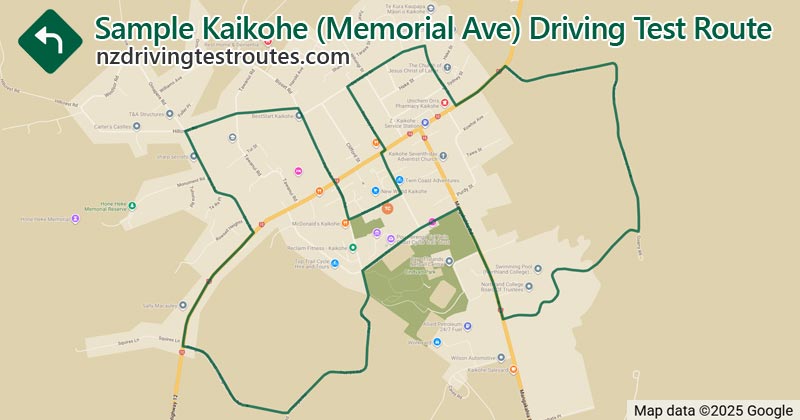 Kaikohe driving test route map