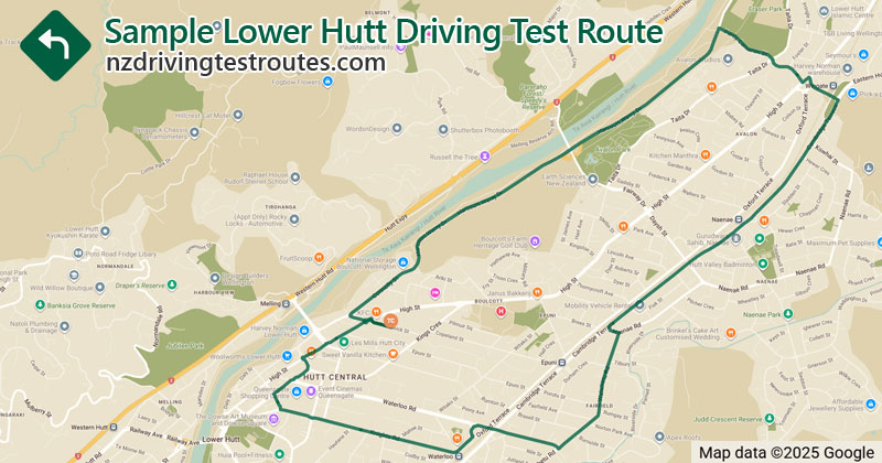Lower Hutt driving test route map