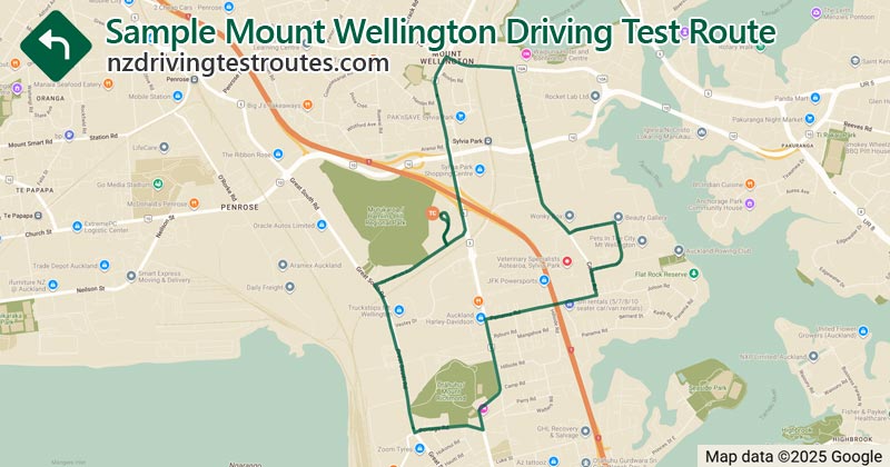 Mount Wellington driving test route map