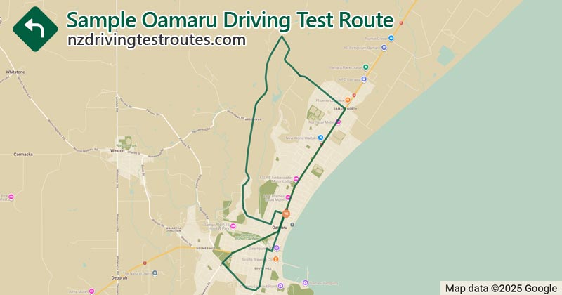 Oamaru driving test route map