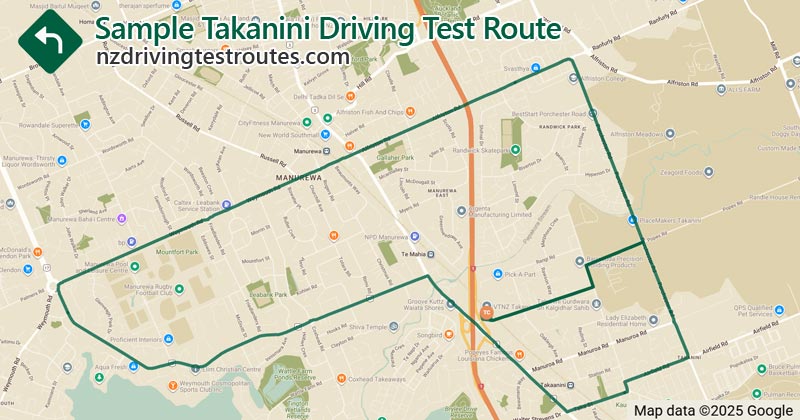 Takanini driving test route map