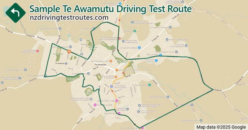 Te Awamutu driving test route map