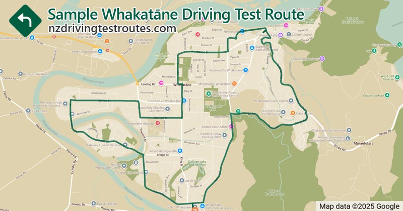 Whakatāne driving test route map